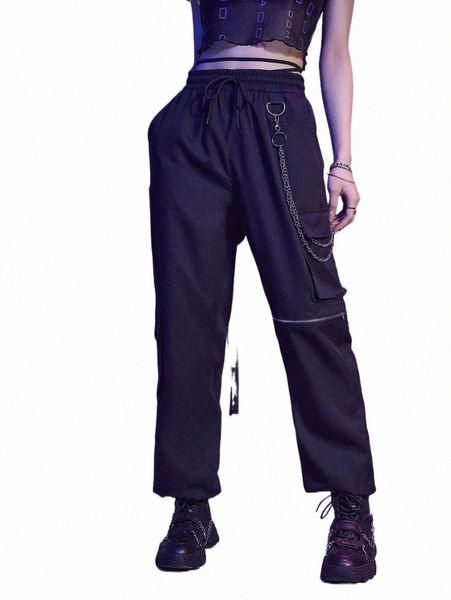 women's pants & capris romwe cyber luvr solid chain decor drawstring cargo pants z0fs#, Black;white
women's pants & capris romwe cyber luvr solid chain decor drawstring cargo pants z0fs#, Black;white