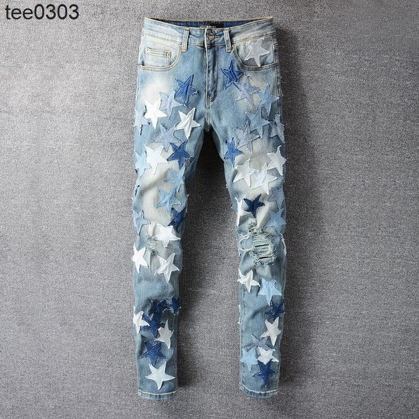 new us amirs casual hip hop jeans street worn out and worn washed splash ink color painting slim fit jeans men's #695, Blue
new us amirs casual hip hop jeans street worn out and worn washed splash ink color painting slim fit jeans men's #695, Blue