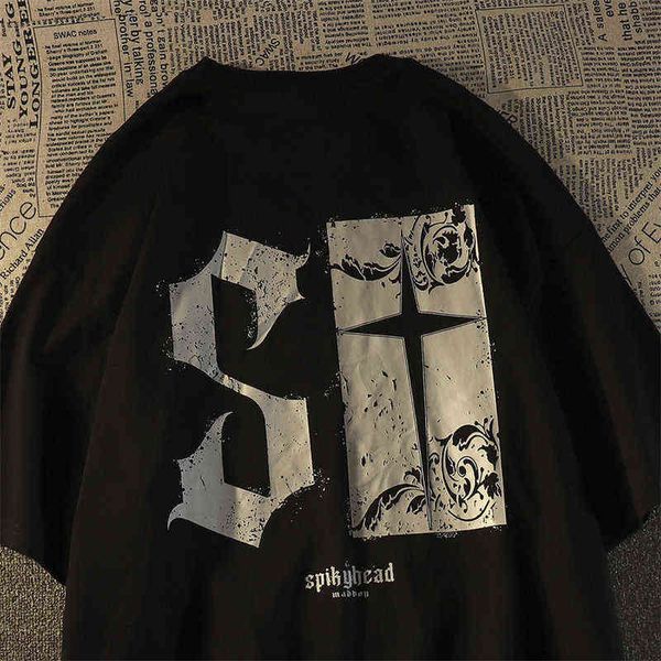 t-shirt high street american ins brand letter print short sleeve men's summer 100% cotton loose half, White;black 
t-shirt high street american ins brand letter print short sleeve men's summer 100% cotton loose half, White;black