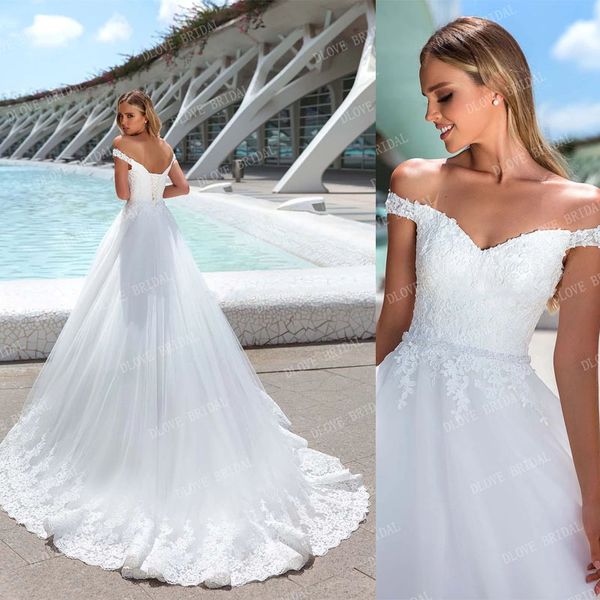 off the shoulder wedding dress beach a line lace appliques bridal gown vestido de noiva custom made, White
off the shoulder wedding dress beach a line lace appliques bridal gown vestido de noiva custom made, White