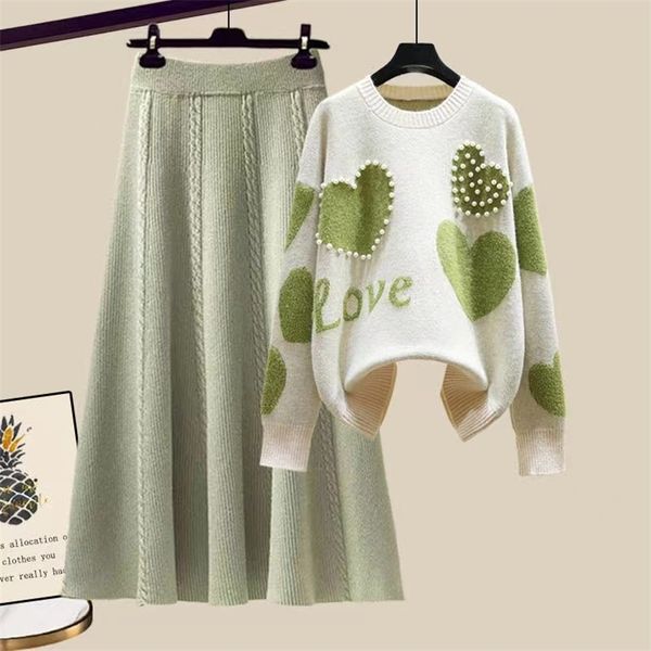 two piece dress plus size knitted suit women oneck beading heart pullover sweater aline skirts sets elegant green two piece outfit tracksuit, White
two piece dress plus size knitted suit women oneck beading heart pullover sweater aline skirts sets elegant green two piece outfit tracksuit, White