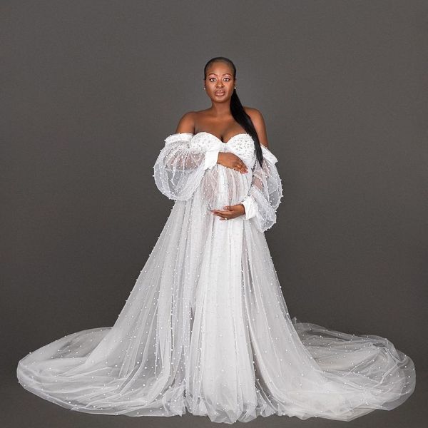 luxury pearls maternity dress tulle pregnant women's prom dresses long sleeve baby shower gowns luxury robes, Black
luxury pearls maternity dress tulle pregnant women's prom dresses long sleeve baby shower gowns luxury robes, Black