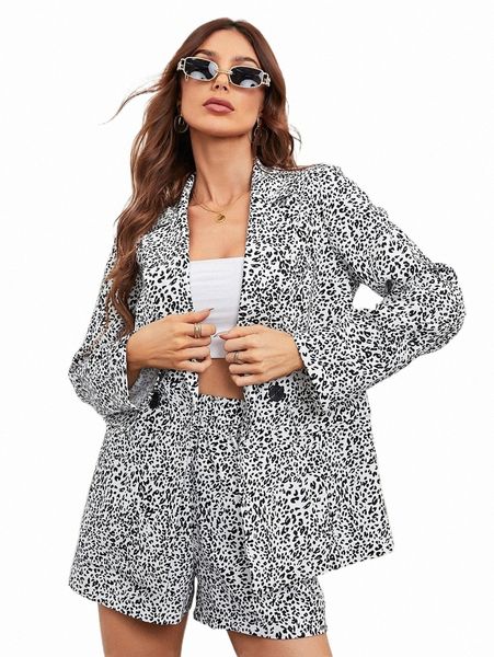 two piece dress allover print double breasted blazer with shorts h1yk#, White
two piece dress allover print double breasted blazer with shorts h1yk#, White