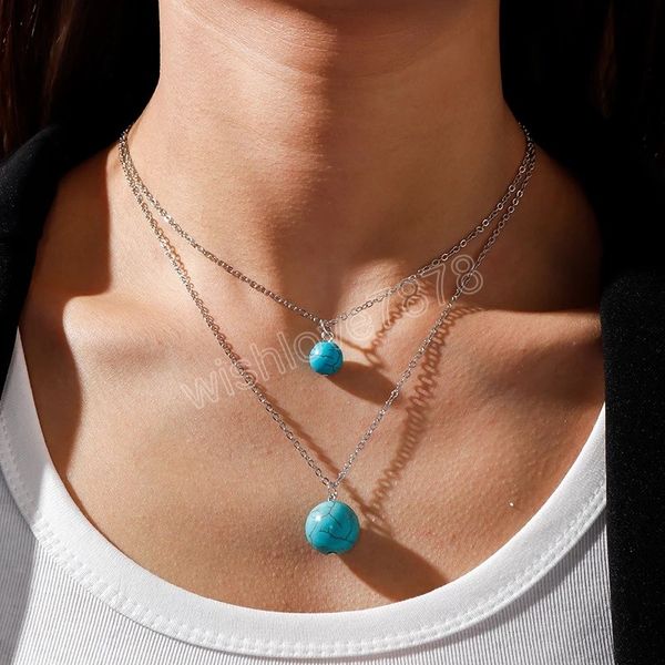fashion trendy gold color blue stone ball pendant necklace women simple casual boho jewelry, Silver
fashion trendy gold color blue stone ball pendant necklace women simple casual boho jewelry, Silver