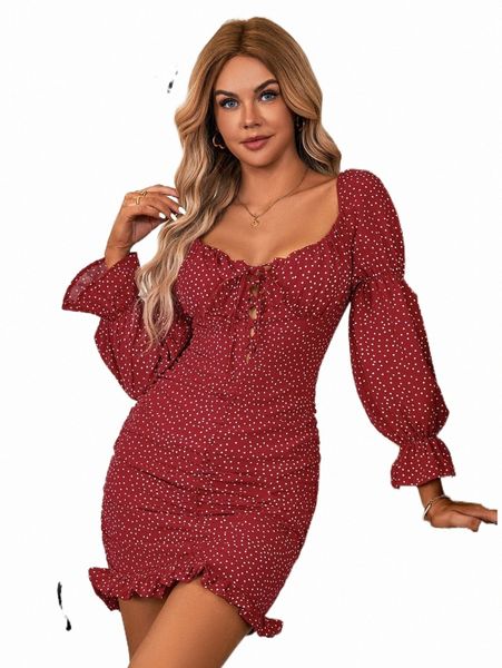 casual dresses polka dot print tie front flounce sleeve ruffle hem dress y4xx#, Black;gray
casual dresses polka dot print tie front flounce sleeve ruffle hem dress y4xx#, Black;gray