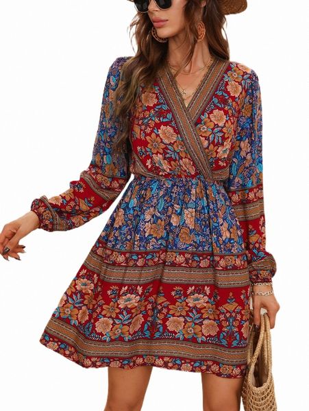 casual dresses floral print surplice neck a-line dress k9g8#, Black;gray
casual dresses floral print surplice neck a-line dress k9g8#, Black;gray