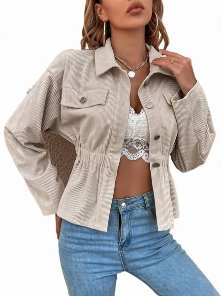 women's jackets corduroy flap detail drop shoulder elastic waist jacket o7vi#, Black;brown
women's jackets corduroy flap detail drop shoulder elastic waist jacket o7vi#, Black;brown