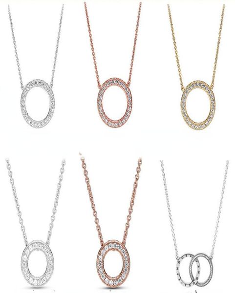 genuine s925 sterling silver fit pandora couple necklace hollow circle clav