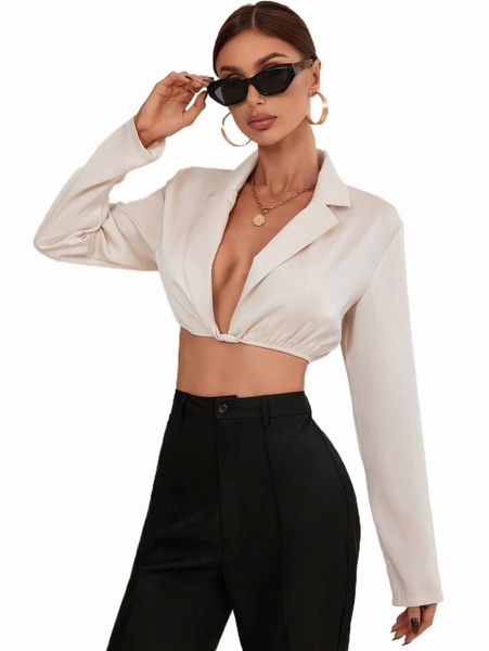 women's blouses & shirts lapel collar crop blouse c244#, White
women's blouses & shirts lapel collar crop blouse c244#, White