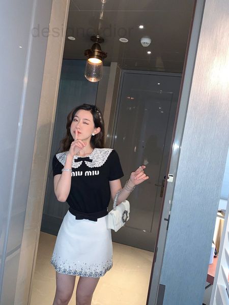 women's blouses & shirts designer spring and summer new three-dimensional embroidery lace neck bow letter decoration t-shirt khp6, White
women's blouses & shirts designer spring and summer new three-dimensional embroidery lace neck bow letter decoration t-shirt khp6, White