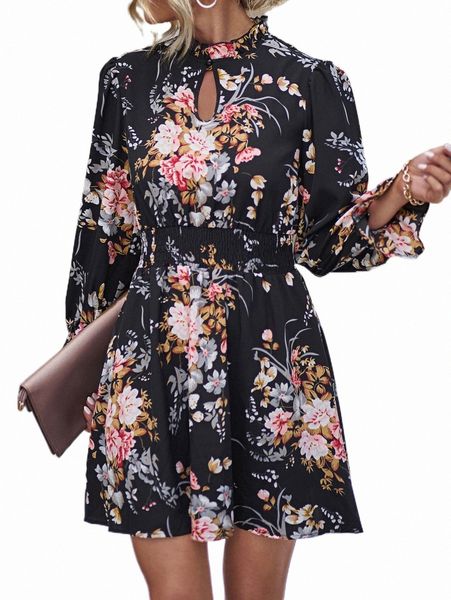 casual dresses floral print keyhole neck flounce sleeve shirred waist dress 63vf#, Black;gray
casual dresses floral print keyhole neck flounce sleeve shirred waist dress 63vf#, Black;gray