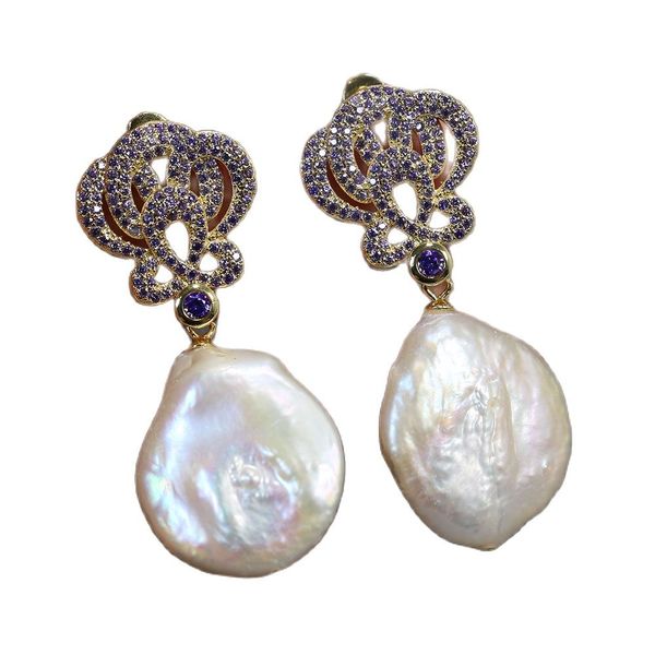 natural freshwater cultured keshi coin white pearl drop earrings gold plated purple cz flower stud lady gifts, Silver
natural freshwater cultured keshi coin white pearl drop earrings gold plated purple cz flower stud lady gifts, Silver