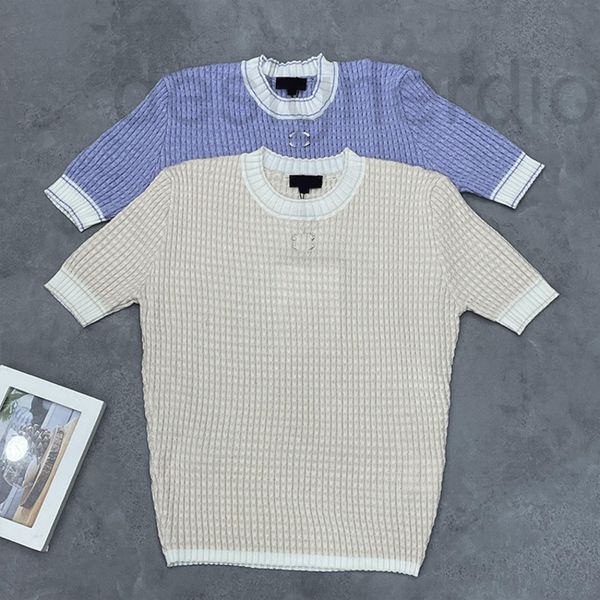 women's knits & tees designer small fragrance vertical stripe round neck knitting short sleeve simple fashion contrast color embroidery, White
women's knits & tees designer small fragrance vertical stripe round neck knitting short sleeve simple fashion contrast color embroidery, White