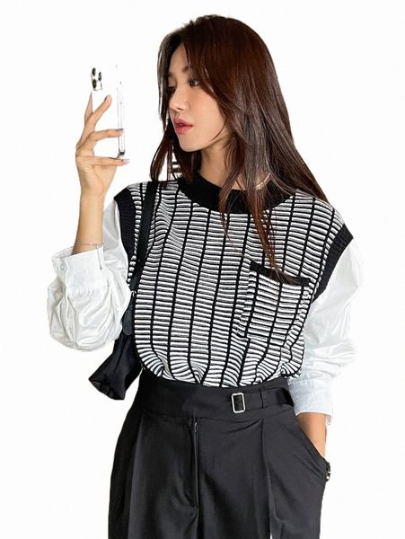 women's sweaters dazy stripe pattern patched pocket 2 in 1 sweater n2vy#, White;black
women's sweaters dazy stripe pattern patched pocket 2 in 1 sweater n2vy#, White;black