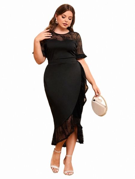 plus size dresses plus contrast lace flounce sleeve & ruffle trim wrap skirt q51n#, Black
plus size dresses plus contrast lace flounce sleeve & ruffle trim wrap skirt q51n#, Black