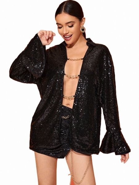 women's blouses & shirts x yelly gray chain detail flounce sleeve sequins blouse x78q#, White
women's blouses & shirts x yelly gray chain detail flounce sleeve sequins blouse x78q#, White