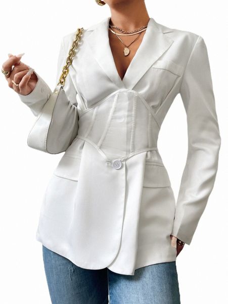 women's two piece pants single breasted lapel neck blazer with corset k9jb#, White
women's two piece pants single breasted lapel neck blazer with corset k9jb#, White