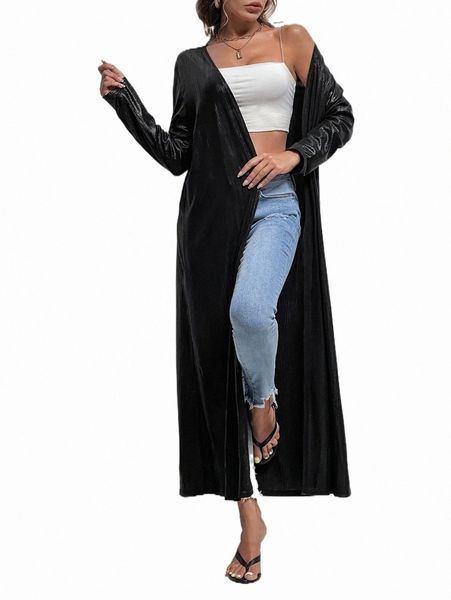 women's down & parkas solid open front coat 2022 new f1x0#, Black