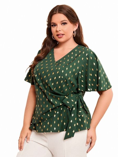 plus size t-shirt plus allover print flutter sleeve tie side blouse c3zd#, Black
plus size t-shirt plus allover print flutter sleeve tie side blouse c3zd#, Black