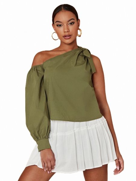 women's blouses & shirts knot detail asymmetrical neck blouse w8fj#, White
women's blouses & shirts knot detail asymmetrical neck blouse w8fj#, White