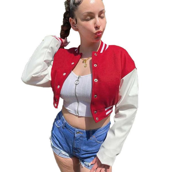 retail women jacket designer fall and winter long sleeve button press baseball coat stitching panel contrast color sportswear, Black;brown
retail women jacket designer fall and winter long sleeve button press baseball coat stitching panel contrast color sportswear, Black;brown