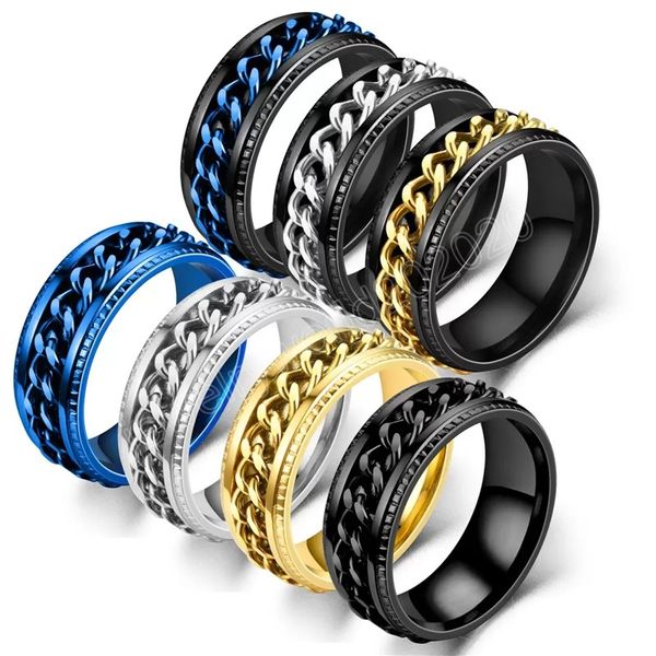 rotating anxiety fidget ring titanium stainless steel chain finger ring for men blue gold black punk gift, Silver
rotating anxiety fidget ring titanium stainless steel chain finger ring for men blue gold black punk gift, Silver