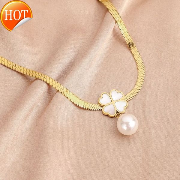 new style stainls steel four leaf pearl shell necklace feminine light luxury simple jewelry titanium chain factory direct sale, Black
new style stainls steel four leaf pearl shell necklace feminine light luxury simple jewelry titanium chain factory direct sale, Black