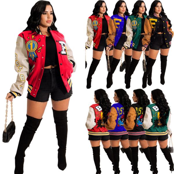 womens baseball jacket warm coat fall winter printed stitching color coat blocking button buckle clip, Black;brown
womens baseball jacket warm coat fall winter printed stitching color coat blocking button buckle clip, Black;brown