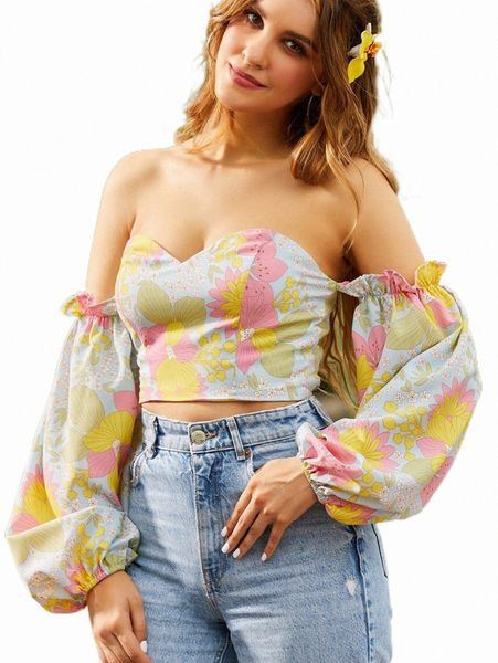 women's blouses & shirts sbetro floral print off shoulder lantern sleeve crop k3wn#, White
women's blouses & shirts sbetro floral print off shoulder lantern sleeve crop k3wn#, White