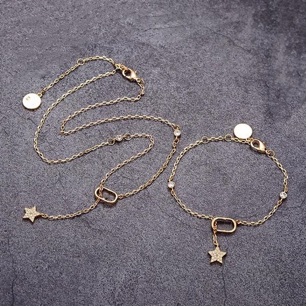 luxury designer women bracelet necklaces fashion jewelry sets star pendant with letter stamps brass beads chain for party 2393, Silver
luxury designer women bracelet necklaces fashion jewelry sets star pendant with letter stamps brass beads chain for party 2393, Silver