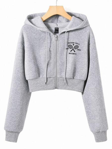 women's hoodies & sweatshirts tennis racket and letter embroidery zip up thermal lined crop drawstring hoodie t2xa#, Black
women's hoodies & sweatshirts tennis racket and letter embroidery zip up thermal lined crop drawstring hoodie t2xa#, Black