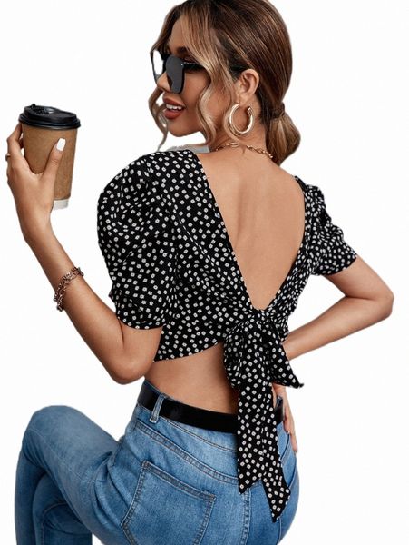 women's blouses & shirts ditsy floral tie backless crop blouse d1r8#, White 
women's blouses & shirts ditsy floral tie backless crop blouse d1r8#, White
