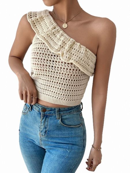 women's sweaters one shoulder ruffle trim pointelle knit n6pc#, White;black