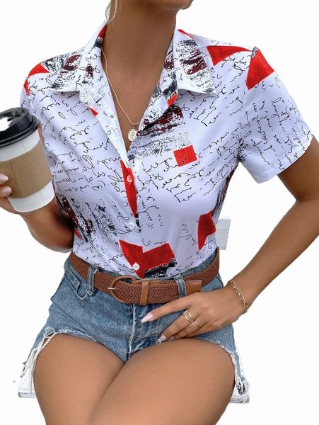 women's blouses & shirts graphic print button front shirt b1l8#, White
women's blouses & shirts graphic print button front shirt b1l8#, White