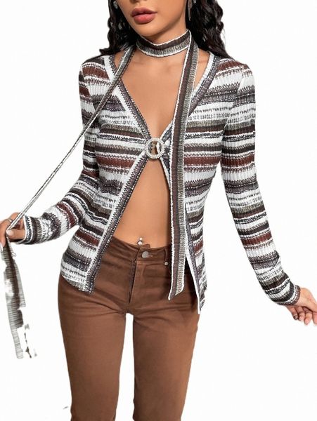 women's t-shirt striped print with tie 2022 new 62fk#, White 
women's t-shirt striped print with tie 2022 new 62fk#, White