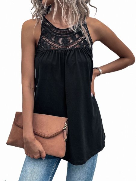 women's tanks & camis guipure lace insert halter w65u#, White