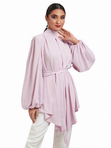 women's blouses & shirts modely bishop sleeve asymmetrical hem belted blouse x81e#, White
women's blouses & shirts modely bishop sleeve asymmetrical hem belted blouse x81e#, White