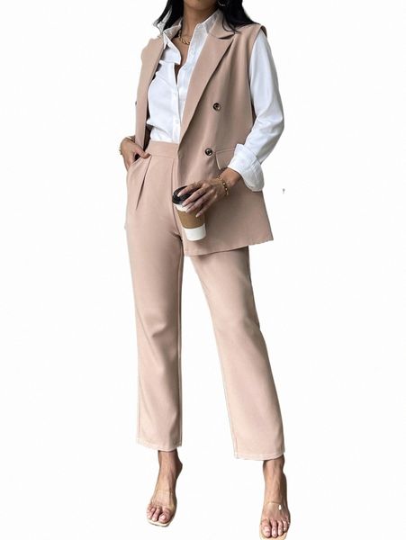 two piece dress double breasted lapel collar vest blazer & tailored pants x7qu#, White
two piece dress double breasted lapel collar vest blazer & tailored pants x7qu#, White