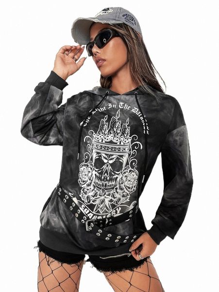 women's hoodies & sweatshirts tie dye skull print drop shoulder drawstring hoodie n8et#, Black
women's hoodies & sweatshirts tie dye skull print drop shoulder drawstring hoodie n8et#, Black