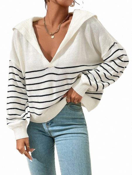 women's sweaters stripe pattern sailor collar drop shoulder sweater s8zd#, White;black
women's sweaters stripe pattern sailor collar drop shoulder sweater s8zd#, White;black