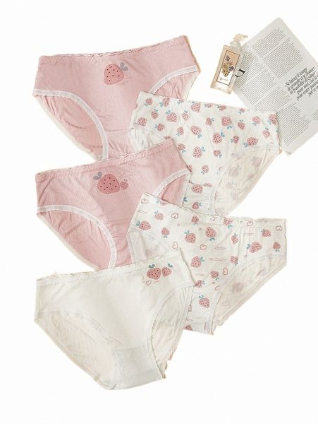 plus size underwear plus 5pack strawberry print contrast lace panty l9la#, Black;white
plus size underwear plus 5pack strawberry print contrast lace panty l9la#, Black;white
