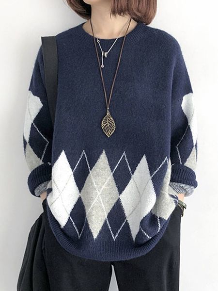 women casual sweaters new arrival 2022 autumn winter vintage style plaid pattern loose thick warm female knitted pullovers d416, White;black
women casual sweaters new arrival 2022 autumn winter vintage style plaid pattern loose thick warm female knitted pullovers d416, White;black