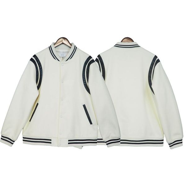 men jacket rhude double white stripe stitching contrast woolen women coats high street baseball uniform, Black
men jacket rhude double white stripe stitching contrast woolen women coats high street baseball uniform, Black