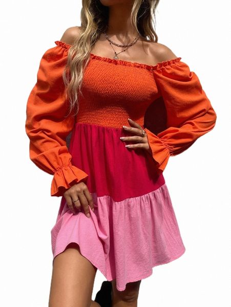 casual dresses two tone off shoulder frill trim flounce sleeve dress m4zs#, Black;gray
casual dresses two tone off shoulder frill trim flounce sleeve dress m4zs#, Black;gray