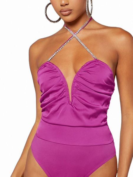 women's t-shirt bae rhinestone criss cross tie backless ruched halter bodysuit y59b#, White
women's t-shirt bae rhinestone criss cross tie backless ruched halter bodysuit y59b#, White