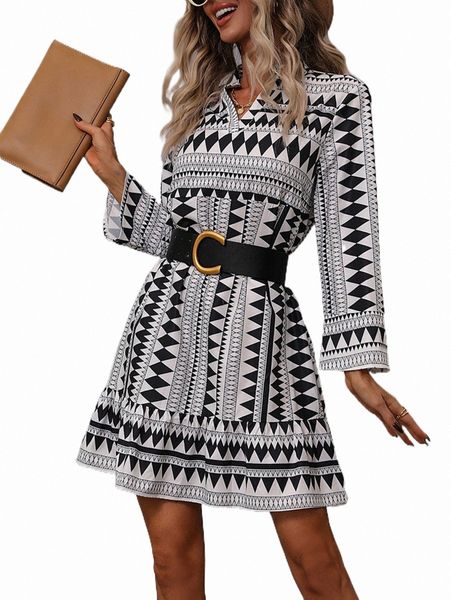 casual dresses geo print notched neck ruffle hem dress without belt h2u7#, Black;gray
casual dresses geo print notched neck ruffle hem dress without belt h2u7#, Black;gray