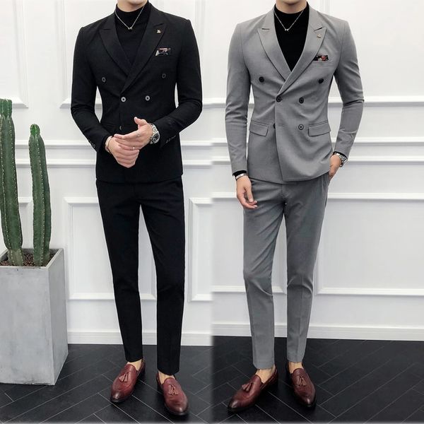 men tuxedos two piece suit coat set slim fashion new business casual jacket british style wedding dress blazers pants, Black;gray
men tuxedos two piece suit coat set slim fashion new business casual jacket british style wedding dress blazers pants, Black;gray