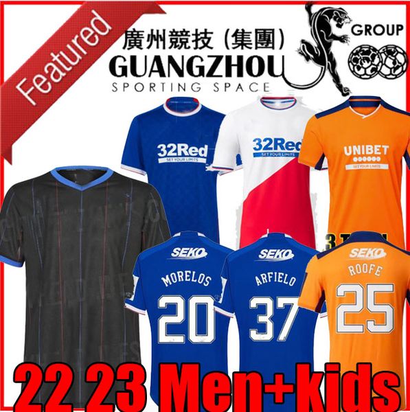 4th 22 23 rangers home soccer jerseys glasgow legends away third 3dr 2022 2023 defoe hagi barker kent tavernier men football shirts kids kit, Black;yellow