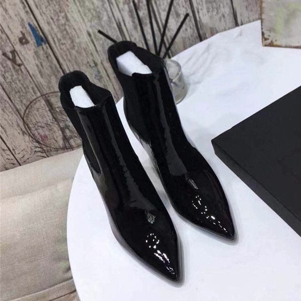 women classic alphabet metal heel booties shiny leather pointed toe stilettos fashion boot size 35-40, Black
women classic alphabet metal heel booties shiny leather pointed toe stilettos fashion boot size 35-40, Black