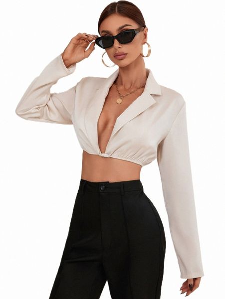 women's blouses & shirts lapel collar crop blouse l3bq#, White
women's blouses & shirts lapel collar crop blouse l3bq#, White